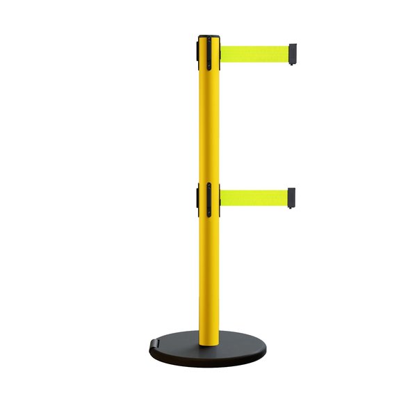 Montour Line Retractable Belt Dbl Rolling Stanchion 2.5ft Yellow Post  7.5ft Fl.Yel MSE630D-YW-FYW-75